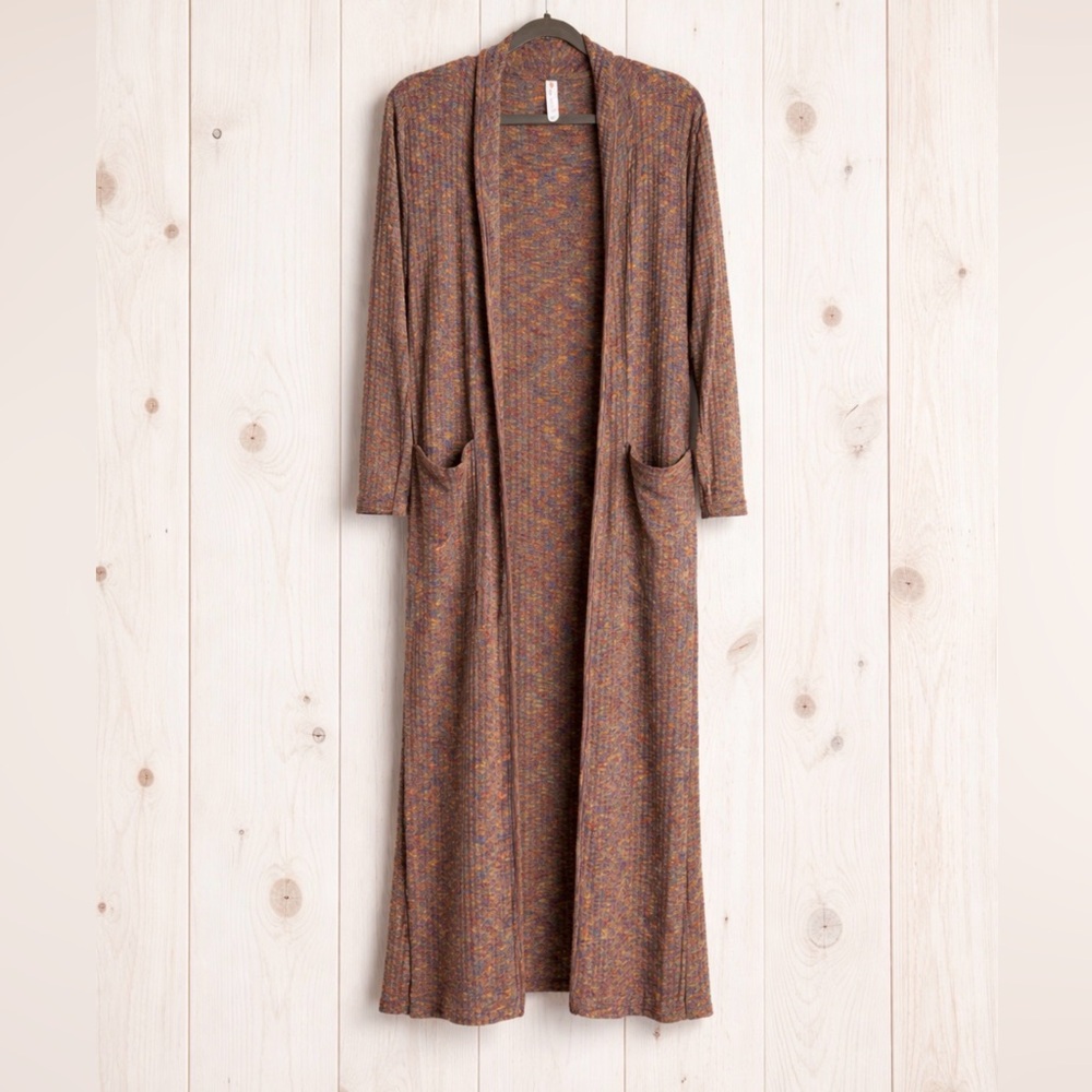 Anthro Daily Practice Cozy Marled Rainbow Stretchy Long Duster Cardigan~Size M - Picture 5 of 11
